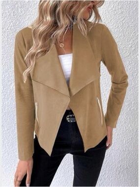 Womens Taupe Draped Open Front Jacket